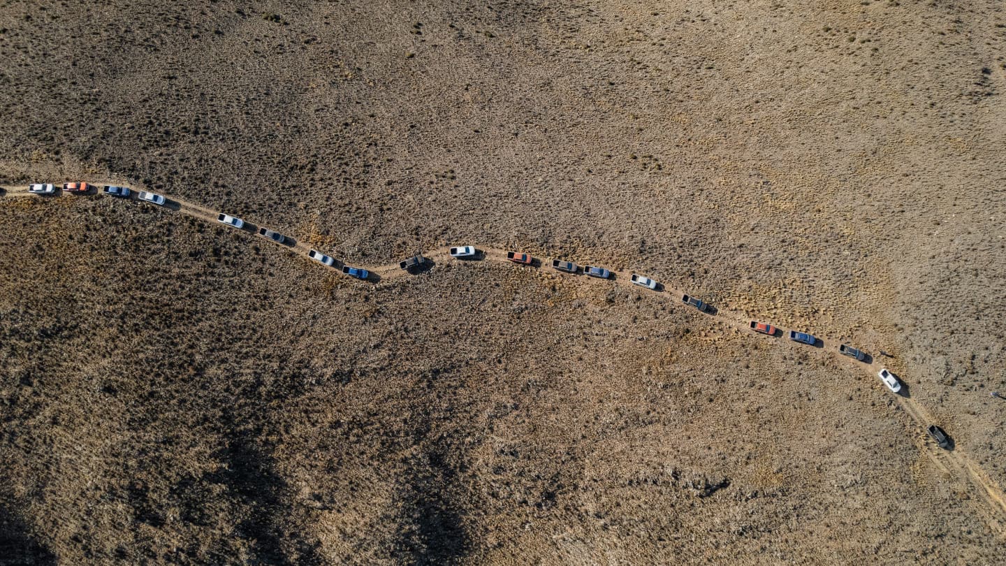 Vista cenital de camionetas Ranger en la Ranger Experience