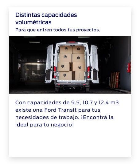 Conocé las principales características de tu próxima Ford Transit - Distintas capacidades volumétricas.
